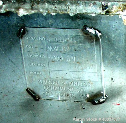 Used: Walker Stainless pressure tank, 4000 gallon, stainless steel, vertical. Approximately 96" diameter x 120" straight side, dished top and bottom. Internal rated 35/fv psi at 325 deg.f.. Approxima...