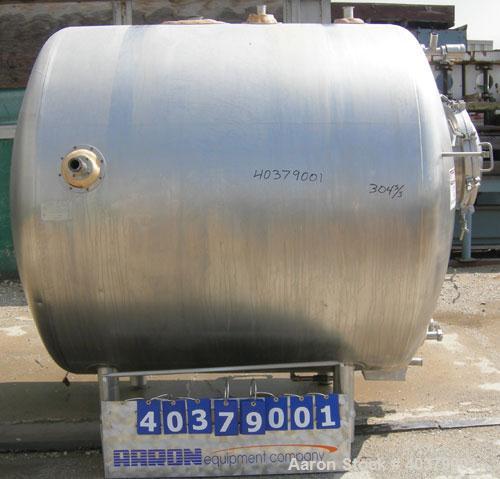 Used Walker Stainless Pressurized Sterilizer Tank, 1000 Gallon, 304 Stainless Steel, Horizontal. Jacketed and insulated. 66" Diameter x 64" straight side, dished heads. 50 Square feet of jacket rated...