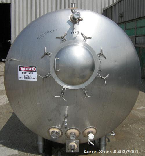 Used Walker Stainless Pressurized Sterilizer Tank, 1000 Gallon, 304 Stainless Steel, Horizontal. Jacketed and insulated. 66" Diameter x 64" straight side, dished heads. 50 Square feet of jacket rated...