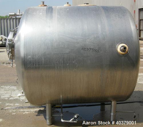 Used Walker Stainless Pressurized Sterilizer Tank, 1000 Gallon, 304 Stainless Steel, Horizontal. Jacketed and insulated. 66" Diameter x 64" straight side, dished heads. 50 Square feet of jacket rated...