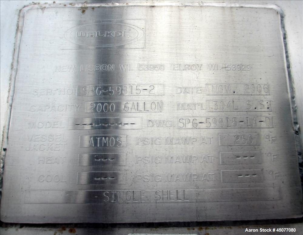 Used 2000 Gallon Stainless Steel Walker Storage Tank