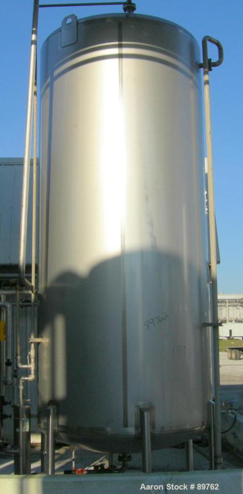 USED: Walker 3,000 gallon, type 304L stainless steel, storage tank. Vertical, dished heads. Approximate 75" diameter x 14' straight side. Misc top and side flanged openings. Bottom has a 2" center ou...