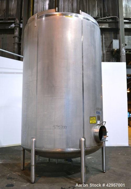 Used Cherry-Burrell Storage Tank, 4500 Gallon, Model CVD, 316L Stainless Steel, Vertical. 96" Diameter x 135" straight side, dished top and bottom. Bottom head is dimpled jacketed for water circulati...