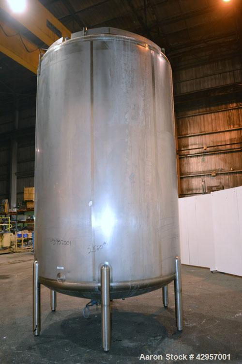 Used Cherry-Burrell Storage Tank, 4500 Gallon, Model CVD, 316L Stainless Steel, Vertical. 96" Diameter x 135" straight side, dished top and bottom. Bottom head is dimpled jacketed for water circulati...