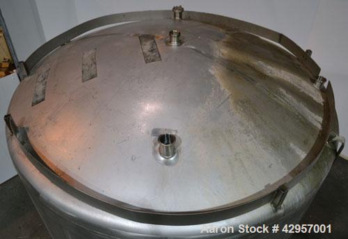 Used Cherry-Burrell Storage Tank, 4500 Gallon, Model CVD, 316L Stainless Steel, Vertical. 96" Diameter x 135" straight side, dished top and bottom. Bottom head is dimpled jacketed for water circulati...