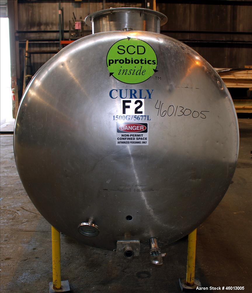 Used Zero Milk Cooling Tank, Model NV1500, 1,500 Gallon, 304 Stainless steel, Horizontal. Approximate 52" diameter x 154" straight side. Dished heads. Dimple jacketed. Insulated with stainless steel ...