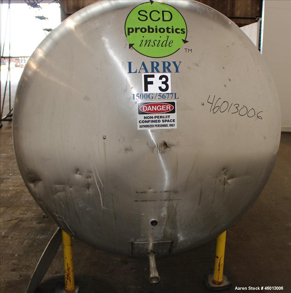 Used Zero Milk Cooling Tank, Model NV1500, 1,500 Gallon, 304 Stainless steel, Horizontal. Approximate 52" diameter x 154" straight side. Dished heads. Dimple jacketed. Insulated with stainless steel ...
