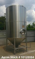 Used 2,000 Gallon SS Vertical Jacketed Tank – Cone Bottom, Dished Top, Manway, Modern Brewing