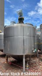 Used-Falco Stainless Steel Equipment Jacketed Pressure Tank, Approximate 4000 Ga