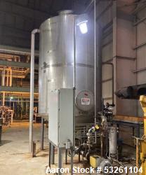 Used Approximate 4000 gallon Stainless Steel Storage Tank With 7.5 HP Centrifugal Pump, V-4782.  Misc. top inlets. Cone bott...