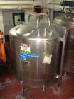 Used DCI 1000 gallon single wall vertical mixing tank (missing agitator motor and gearbox). 6' diameter x 5' straightwall x 9' overall height (would be 10' high with agitator). (4) stainless steel le...
