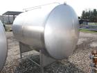 Used-Tank, 1800 Gallons, Stainless Steel, Horizontal.  Sanitary fittings, internal CIP spray ball.  Side manway with cover. ...