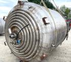 Used- 3000 Gallon Jacketed Stainless Steel Dish Bottom Mix Tank. 8' Dia. X 7' T/T. Half Pipe Stainless Steel Jacket. 2 HP, 2...