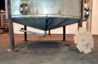 Used Tank, 1800 Gallon, 304 Stainless Steel, Vertical. Approximate 84” diameter x 72” straight side, coned top and bottom. (3) Turns of approximate 2” internal  pipe coil, no rating. (4) Sidewall baf...