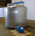 Used Mixing Tank, 1,500 Gallon, 304 Stainless Steel, Vertical.