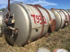 Used Falco Tank, Approximately 2,500 Gallon, 304 Stainless Steel, Vertical. Approximate 89” diameter x 138” straight side. Internal rated 40 psi & Full Vacuum. 5/16