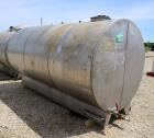 Used Tank, Approximate 2400 Gallon, Stainless Steel, Horizontal.