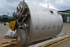 Used- Tank, 1,500 Gallon, 316 Stainless steel, Vertical. Flat top, Dish bottom. Approximately 84