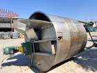 Used 3,000 Gallon 316 Stainless Steel Agitated Dimple Jacketed Mix Tank. Vessel measures 8' diameter X 8' straight side with slight cone bottom leading to 3