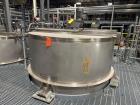 Used ICCNW Single wall stainless steel mixing tank, 90IN diameter x 12FT high, 4,224 Gallon capacity, (TK 332), 4 blade agitator with 3HP drive, mounted on load cells (West 1)