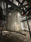 Used ICCNW Single wall stainless steel mixing tank, 90IN diameter x 12FT high, 4,224 Gallon capacity, (TK 332), 4 blade agitator with 3HP drive, mounted on load cells (West 1)