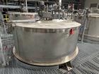 Used ICCNW Single wall stainless steel mixing tank, 90IN diameter x 12FT high, 4,224 Gallon capacity, (TK 334), 4 blade agitator with 3HP drive, mounted on load cells (West 1)