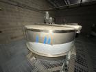 Used ICCNW Single wall 316 stainless steel mixing tank, 99IN. diameter x 11FT high, 4,605 gallon capacity, (TK 209 / 26817), 4 blade agitator with 5HP drive, mounted on (2) load cells (only 2/4 insta...