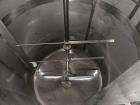 Used ICCNW Single wall 316 stainless steel mixing tank, 99IN. diameter x 11FT high, 4,605 gallon capacity, (TK 209 / 26817), 4 blade agitator with 5HP drive, mounted on (2) load cells (only 2/4 insta...