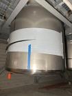 Used ICCNW Single wall 316 stainless steel mixing tank, 99IN. diameter x 11FT high, 4,605 gallon capacity, (TK 209 / 26817), 4 blade agitator with 5HP drive, mounted on (2) load cells (only 2/4 insta...