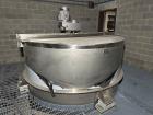 Used ICCNW Single wall 316 stainless steel mixing tank, 99IN. diameter x 11FT high, 4,605 gallon capacity, (TK 224 / 26819), 4 blade agitator with 5HP drive, mounted on (2) load cells (only 2/4 insta...