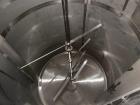 Used ICCNW Single wall 316 stainless steel mixing tank, 99IN. diameter x 11FT high, 4,605 gallon capacity, (TK 224 / 26819), 4 blade agitator with 5HP drive, mounted on (2) load cells (only 2/4 insta...