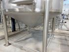 Used Stainless Steel Jacketed Tank, Approximate 2,500 Gallon.  Vertical, dish top, cone bottom, center bottom outlet, on (4) stainless steel legs.