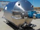 Unused 2,000 Gallon Vertical Stainless Steel Agitated Tank. Dished top and bottom. Stainless steel top agitator bridge with counter rotating side scrape agitation. Top manway. Center bottom outlet. M...