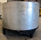 Used Acme Industrial Equipment Tank, 2200 Gallon, 304 Stainless Steel, Vertical. Approximately 104” diameter x 58” straight side, coned top and bottom. Bottom side entering agitator with a 3 blade pr...