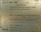 Used Apache Stainless pressure tank, 1000 gallon, 304L stainless steel, vertical. 66