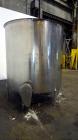 Used Filpaco Tank, 2000 Gallons, 304 Stainless Steel, Vertical. 86” Diameter X 84” straight side, open top with (2) covers, cone bottom. Side bottom entering agitator with a (3) blade prop driven by ...