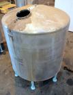 Used Groen Tank, 2500 Gallons, 304 Stainless Steel, Vertical. 90” Diameter x 78” straight side, dished top and bottom. Openings top (2) 1-5/8” threaded, 2-1/2” threaded, 15-3/4” man way, no cover. 2”...