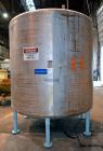 Used Groen Tank, 2500 Gallons, 304 Stainless Steel, Vertical. 90” Diameter x 78” straight side, dished top and bottom. Openings: top (2) 1-5/8” threaded, 2-1/2” threaded, 15-3/4” manway with cover; 2...