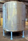 Used Groen Tank, 2500 Gallons, 304 Stainless Steel, Vertical. 90” Diameter x 78” straight side, dished top and bottom. Openings: top (2) 1-5/8” threaded, 2-1/2” threaded, 15-3/4” manway with cover; 2...