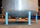 Used Groen Tank, 2500 Gallons, 304 Stainless Steel, Vertical. 90” Diameter x 78” straight side, dished top and bottom. Openings: top (2) 1-5/8” threaded, 2-1/2” threaded, 15-3/4” manway with cover; 2...
