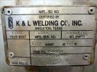 Used- K & L Welding Tank, Approximately 1400 Gallon, 304 Stainless steel, Vertical. 72