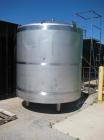 Used 1,800 gallon vertical slope bottom stainless steel tank, 7 ft diameter x 6.3 ft straight height, dished top on legs with side entry manway with swing door cover.