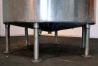 Used Tank, 2000 Gallon, 304 Stainless Steel Vertical. 84” Diameter x 80” straight side. Dished top, coned bottom. Off center top entering Lightnin air operated agitator, model N33AG-100. 1-1/2” Diame...
