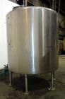 Used Tank, 2000 Gallon, 304 Stainless Steel Vertical. 84” Diameter x 80” straight side. Dished top, coned bottom. Off center top entering Lightnin air operated agitator, model XJAC-100. 1-1/2” Diamet...
