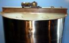 Used Tank, 1,200 Gallon, Stainless Steel, Vertical. Open top with lids, dished bottom. Side mounted level gauge and bridge mounted 1 hp agitator.  1-1/2’’ Center bottom outlet.  Mounted on (4) stainl...