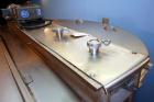 Used Tank, 1,200 Gallon, Stainless Steel, Vertical. Open top with lids, dished bottom. Side mounted level gauge and bridge mounted 1 hp agitator.  1-1/2’’ Center bottom outlet.  Mounted on (4) stainl...