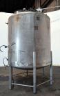 Used Tank, 1500 Gallon, 316 Stainless Steel, Vertical. Approximate 76” diameter x 72” straight side, dished top and bottom. Fixed stainless steel agitator mount with a UET agitator, model XCEL-6, out...