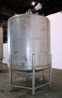 Used Tank, 1500 Gallon, 316 Stainless Steel, Vertical. Approximate 76” diameter x 72” straight side, dished top and bottom. Fixed stainless steel agitator mount with a UET agitator, model XCEL-6, out...