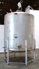 Used Tank, 1500 Gallon, 316 Stainless Steel, Vertical. Approximate 76” diameter x 72” straight side, dished top and bottom. Fixed stainless steel agitator mount with a UET agitator, model XCEL-6, out...