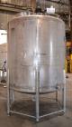 Used Tank, 1500 Gallon, 316 Stainless Steel, Vertical. Approximate 76” diameter x 72” straight side, dished top and bottom. Fixed stainless steel agitator mount with a UET agitator, model XCEL-6, out...